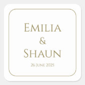 白エレガントと金ゴールドの正方形の結婚式用シール スクエアシール (正面)