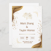 白エレガントと金ゴールドの結婚式招待状 招待状 (正面/裏面)