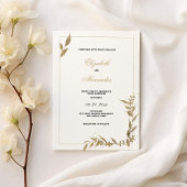 白エレガントと金ゴールドの結婚葉 招待状
