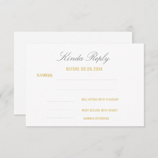 白エレガントと金ゴールドの誕生日 出欠カード (正面/裏面)