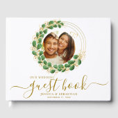 白エレガントと金ゴールドの2枚の結婚写真 ゲストブック (正面)