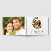 白エレガントと金ゴールドの2枚の結婚写真 ゲストブック (全面)