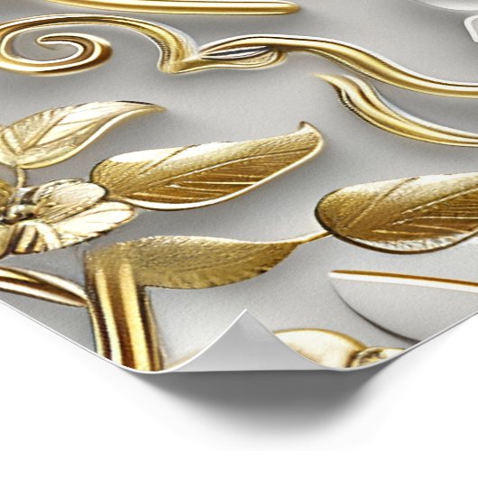 白エレガントと金ゴールドの3Dフローラウォールアート ポスター (角)