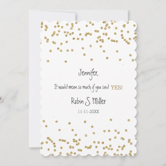 白エレガントと金ゴールドは私の花嫁の付き添いになるの？ 招待状 (裏面)