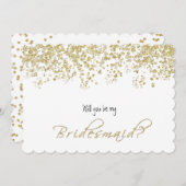 白エレガントと金ゴールドは私の花嫁の付き添いになるの？ 招待状 (正面/裏面)