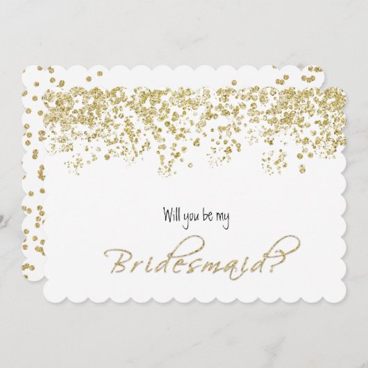 白エレガントと金ゴールドは私の花嫁の付き添いになるの？ 招待状 (正面/裏面)