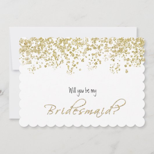 白エレガントと金ゴールドは私の花嫁の付き添いになるの？ 招待状 (正面)