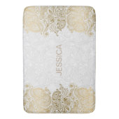 白エレガントと金ゴールドフローラペイズリーレース バスマット (正面縦)