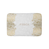白エレガントと金ゴールドフローラペイズリーレース バスマット (正面)