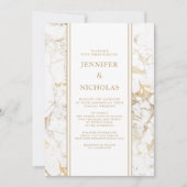 白エレガントと金ゴールドマーブルヴァーチャル結婚ズ 招待状 (正面)