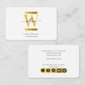 白エレガントと金ゴールドモノグラムのソーシャルメディアのアイコン 名刺 (正面/裏面)