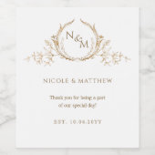 白エレガントと金ゴールドモノグラムの結婚の ワインラベル (シングルラベル)