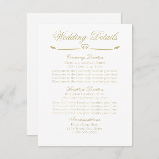 白エレガントと金ゴールドモノグラム結婚詳細 招待状 (正面/裏面)