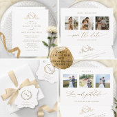 白エレガントと金ゴールドモノグラムQRコードRSVP エンクロージャーカード