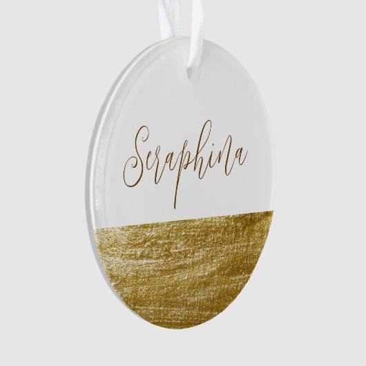 白エレガントと金ゴールドリーフフェイクモノグラムクリスマス オーナメント (正面)