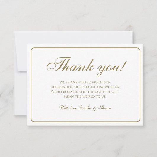 白エレガントと金ゴールド結婚のサンキューカード サンキューカード (正面)