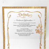 白エレガントと金ゴールド結婚のフローラ 三つ折り招待状 (内部最初)