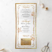 白エレガントと金ゴールド結婚のフローラ 三つ折り招待状 (内部)