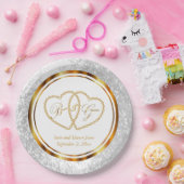 白エレガントと金ゴールド結婚の ペーパープレート (パーティー)