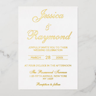 白エレガントと金ゴールド結婚の 箔招待状
