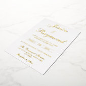 白エレガントと金ゴールド結婚の 箔招待状 (回転した状態)
