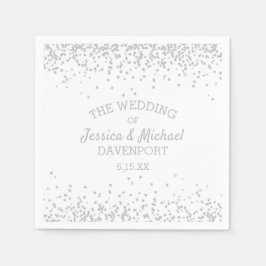 白エレガントと銀のグリッター結婚式 スタンダードカクテルナプキン