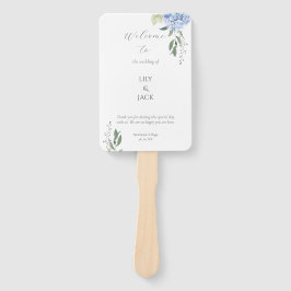 白エレガントと青のあじさいがファンのセット ハンドファン