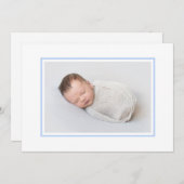 白エレガントと青のフォト誕生 案内状 (正面/裏面)