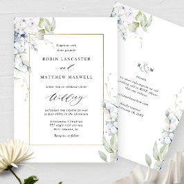 白エレガントと青のフローラが一つにまとま結婚る 招待状