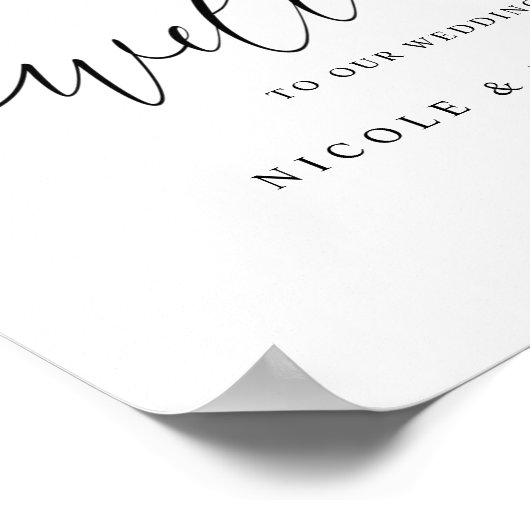 白エレガントと青のフローラの結婚歓迎サイン ポスター (角)