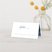 白エレガントと青の植物性モノグラムクレスト プレイスカード (裏面)