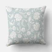 白エレガントと青の灰色のフローラダマスク クッション (裏面)