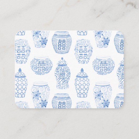 白エレガントと青の赤ちゃんシャワーおむつラッフル エンクロージャーカード (裏面)