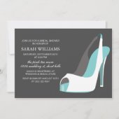 白エレガントと青の靴ブライダルシャワー 招待状 (正面)