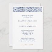 白エレガントと青地中海ののタ結婚イル 招待状 (正面)