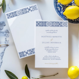 白エレガントと青地中海ののタ結婚イル 招待状