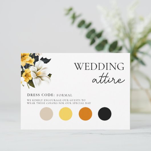 白エレガントと黄のフローラの結婚服装 エンクロージャーカード (スタンド正面)