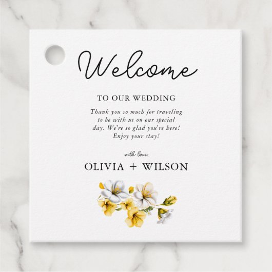 白エレガントと黄のフローラの結婚歓迎 フェイバータグ (正面)