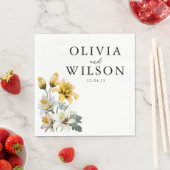 白エレガントと黄のフローラ結婚 スタンダードランチョンナプキン (インサイチュ)