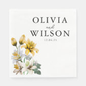 白エレガントと黄のフローラ結婚 スタンダードランチョンナプキン (正面)