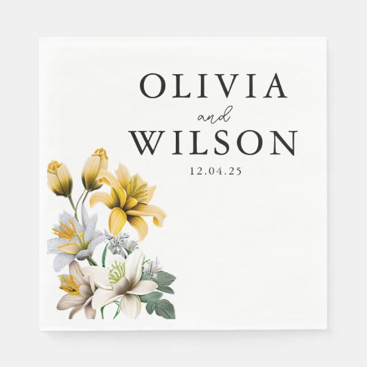 白エレガントと黄のフローラ結婚 スタンダードランチョンナプキン (正面)
