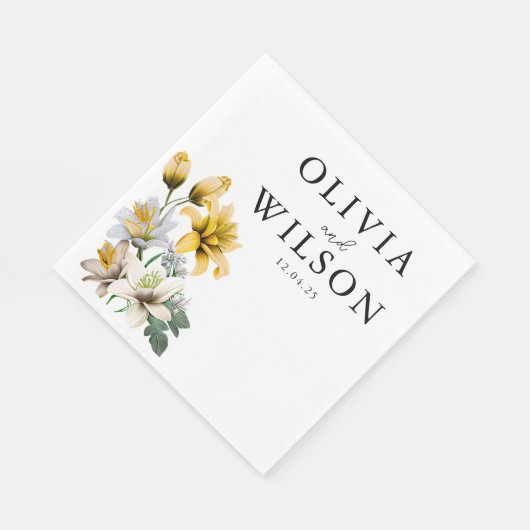 白エレガントと黄のフローラ結婚 スタンダードランチョンナプキン (角)