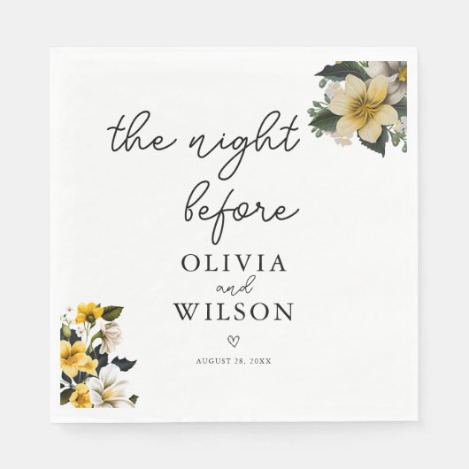 白エレガントと黄色のフローラの結婚カクテル スタンダードランチョンナプキン (正面)