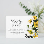 白エレガントと黄色のフローラ結婚式RSVPカード 出欠カード (スタンド正面)