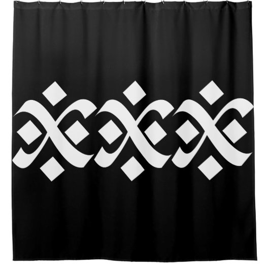 白エレガントと黒に輝く シャワーカーテン (正面)