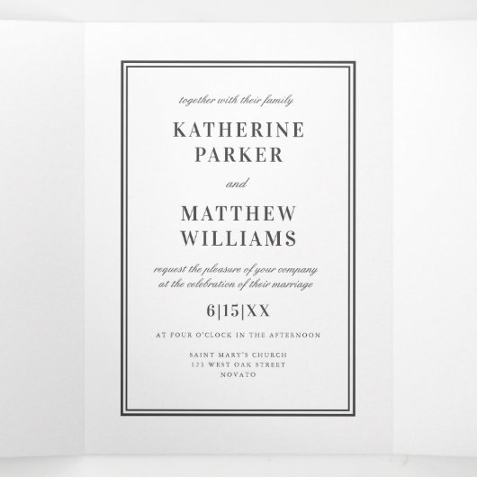 白エレガントと黒のオールインワン結婚ズ 三つ折り招待状 (内部中)