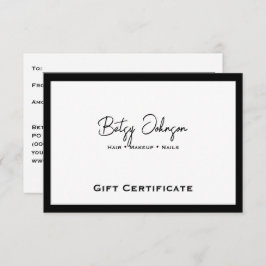 白エレガントと黒のギフト証明書カード 招待状