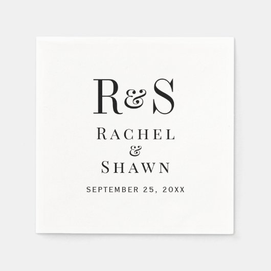 白エレガントと黒のシックモダンモノグラム結婚ズ スタンダードカクテルナプキン (正面)
