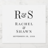 白エレガントと黒のシックモダンモノグラム結婚ズ スパークリングワインラベル (シングルラベル)