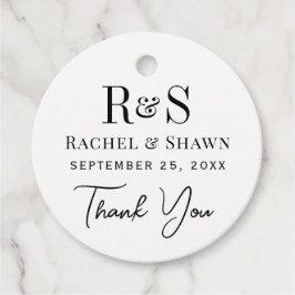 白エレガントと黒のシックモダンモノグラム結婚ズ フェイバータグ